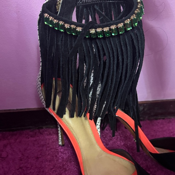 Black and Orange Women's High Heel Sandals - Picture 4 of 6